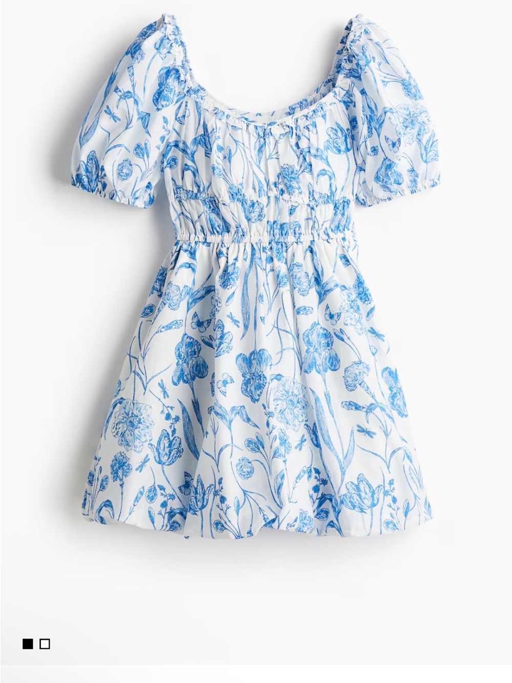 H&M White Mini Dress with Blue Floral Print